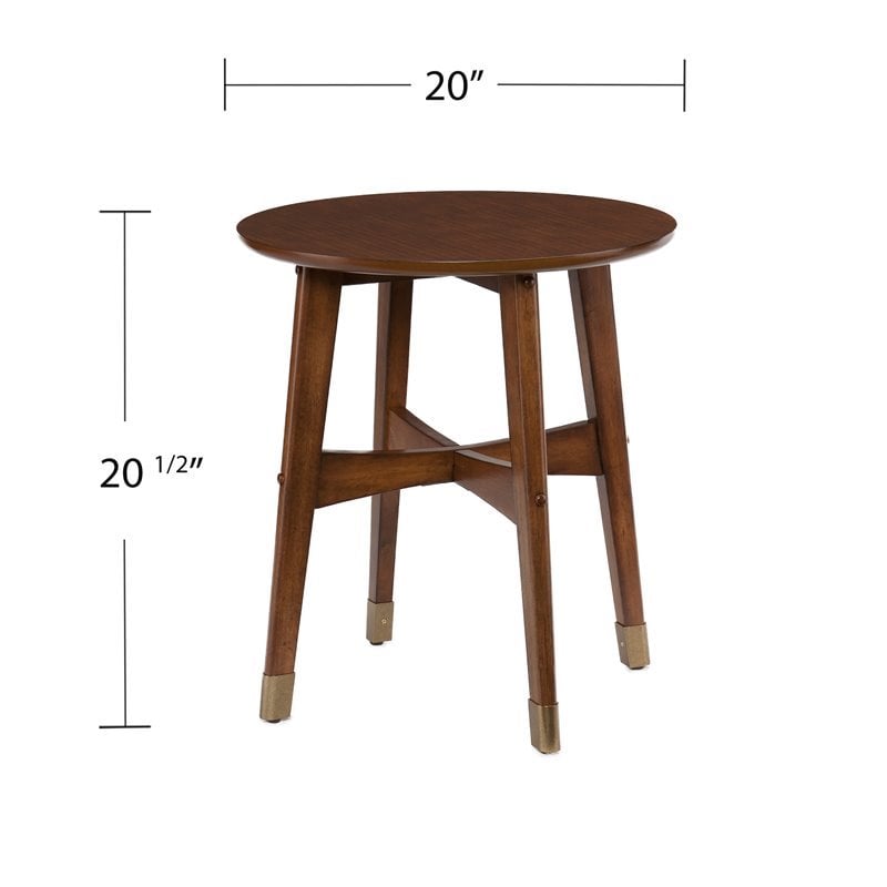 SEI Furniture Rhoda Mid Century Modern Round End Table in Dark Sienna