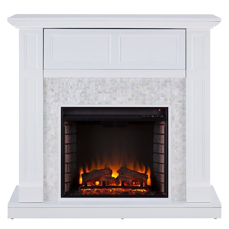SEI Furniture Nobleman Tiled Electric Fireplace TV Stand in White