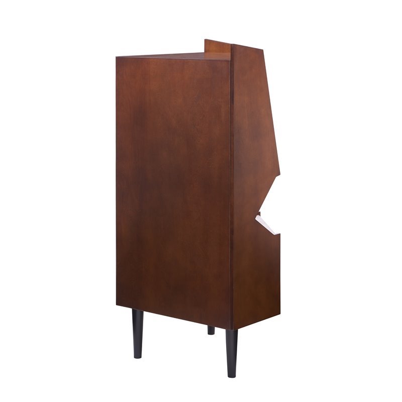SEI Furniture Larson Mid Century Corner Bar Cabinet in Dark Tobacco