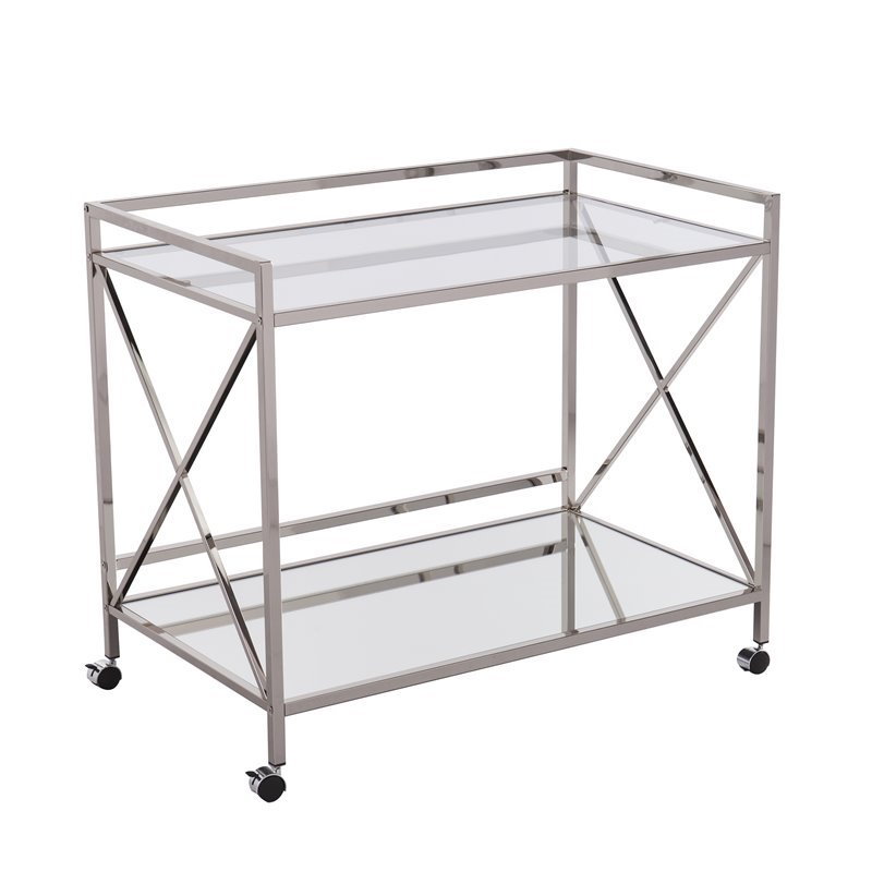 SEI Furniture Maxton Glam Bar Cart in Polished Silver
