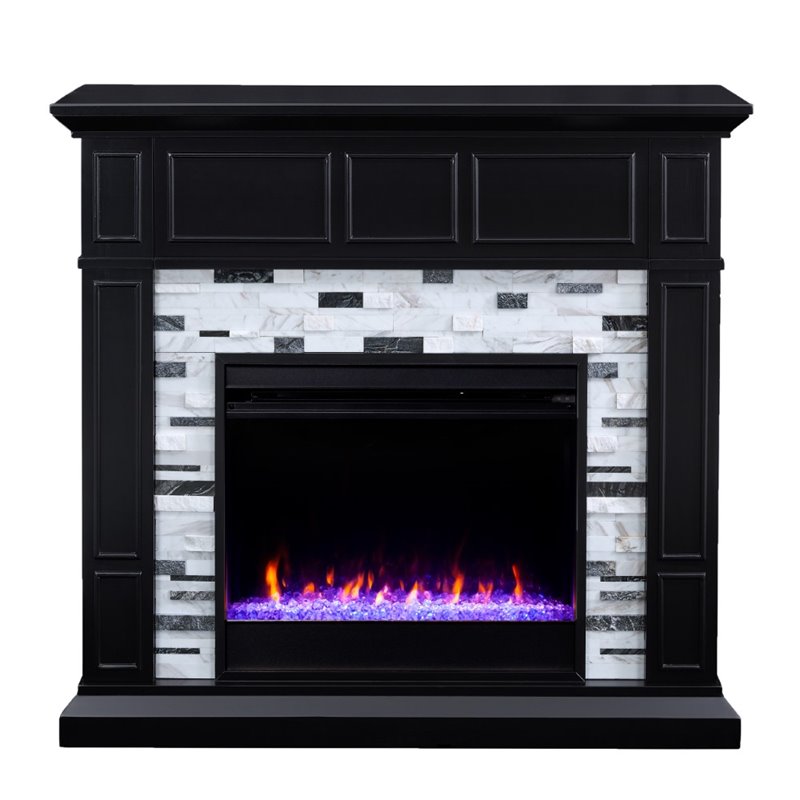 SEI Furniture Drovling Marble Color Changing Electric Fireplace in Black
