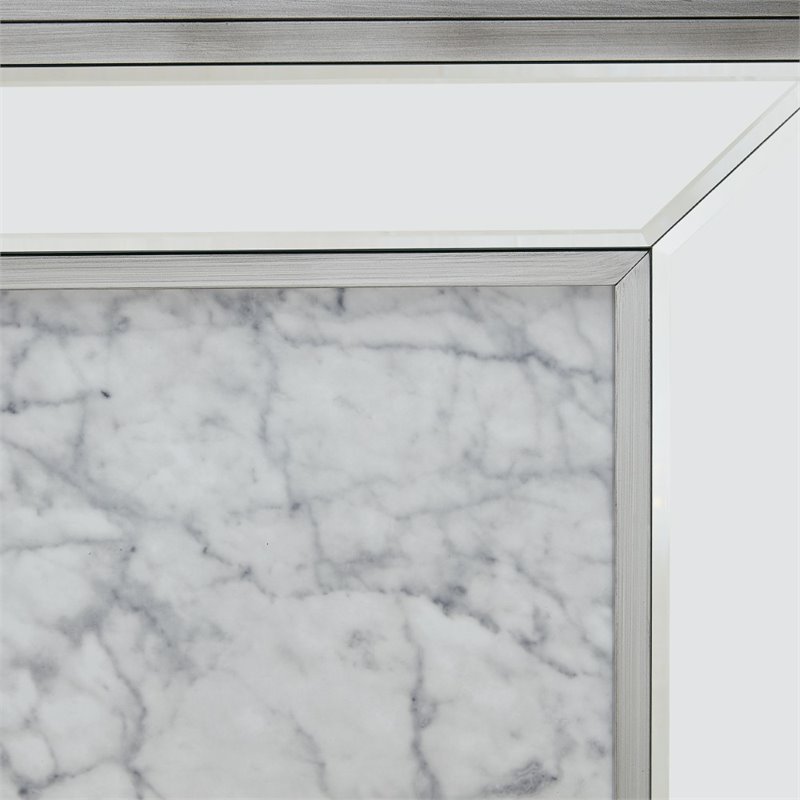 SEI Furniture Trandling Mirrored Faux Marble Electric Fireplace in White