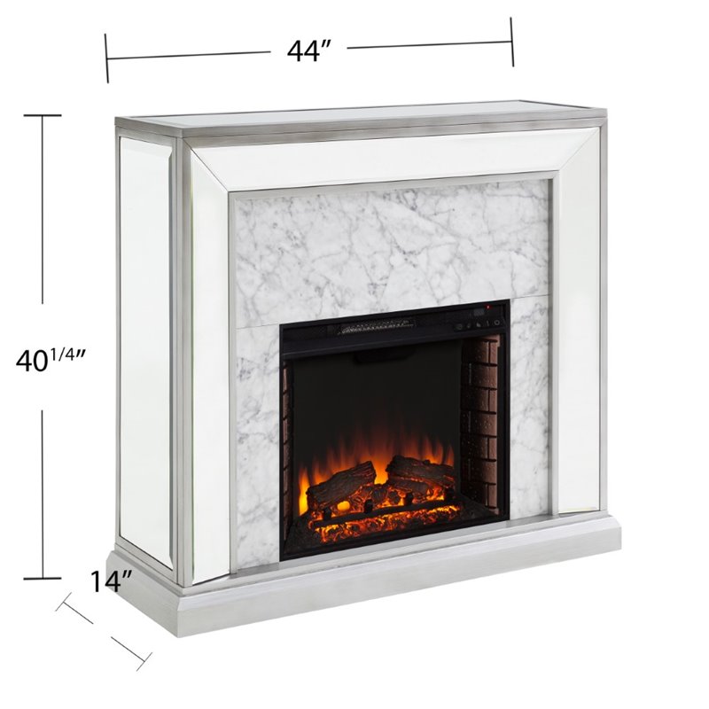 SEI Furniture Trandling Mirrored Faux Marble Electric Fireplace in White