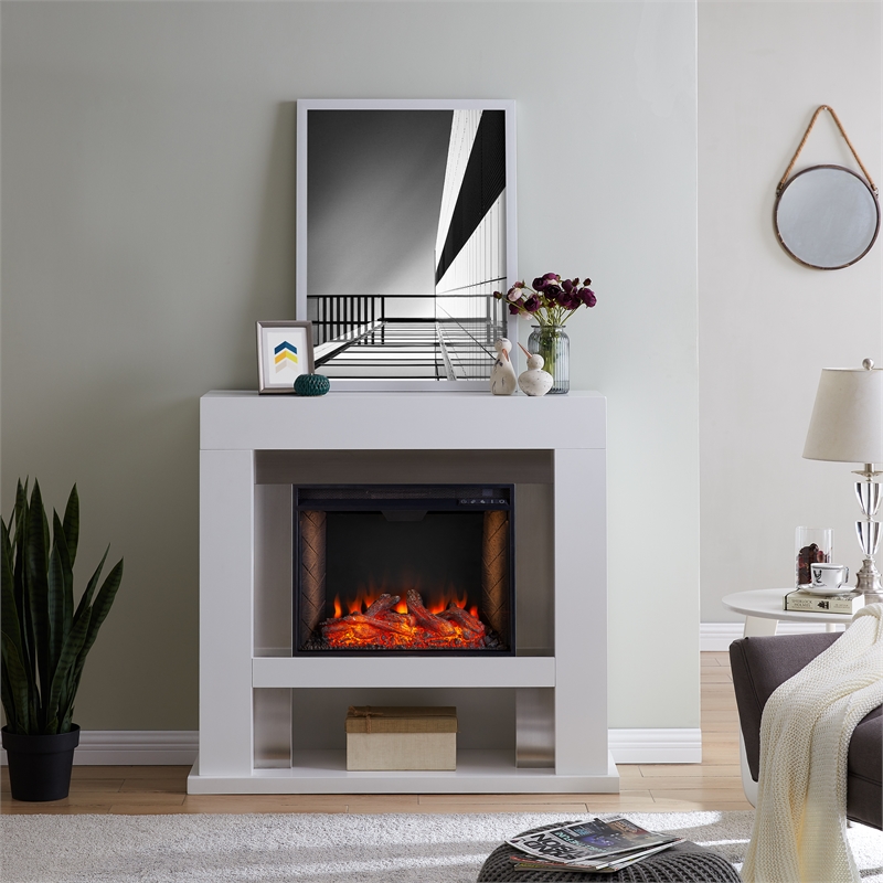SEI Furniture Lirrington Stainless Steel Electric Fireplace in Gray