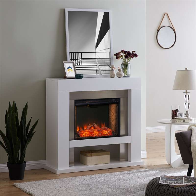 SEI Furniture Lirrington Stainless Steel Electric Fireplace in Gray