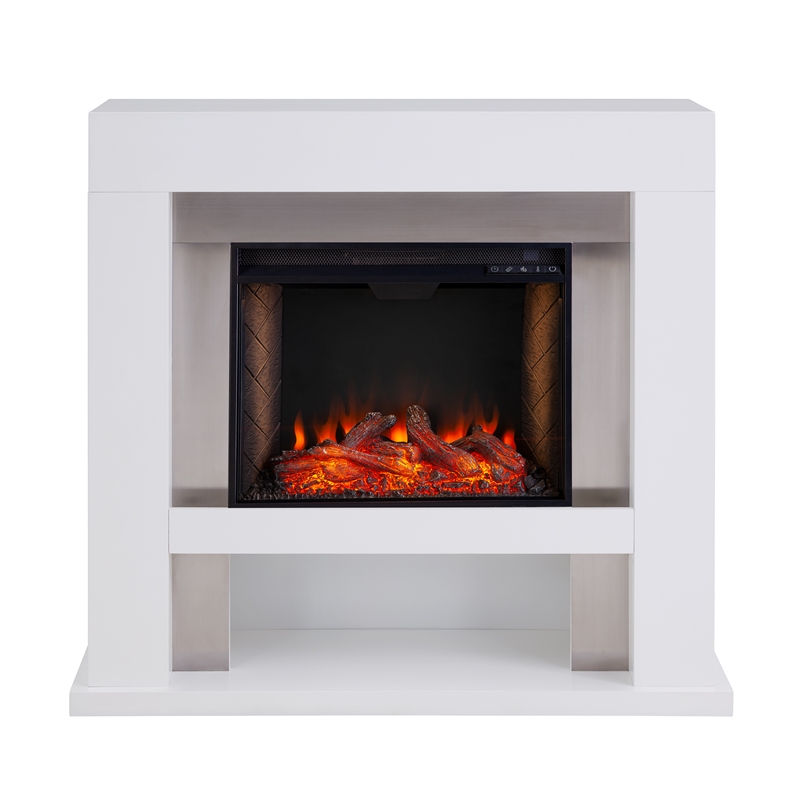 SEI Furniture Lirrington Stainless Steel Electric Fireplace in Gray