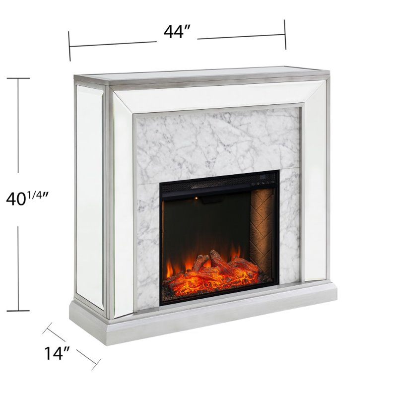SEI Furniture Trandling Mirrored Faux Stone Smart Electric Fireplace