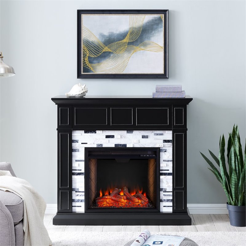 SEI Furniture Drovling Marble Smart Electric Fireplace in Black