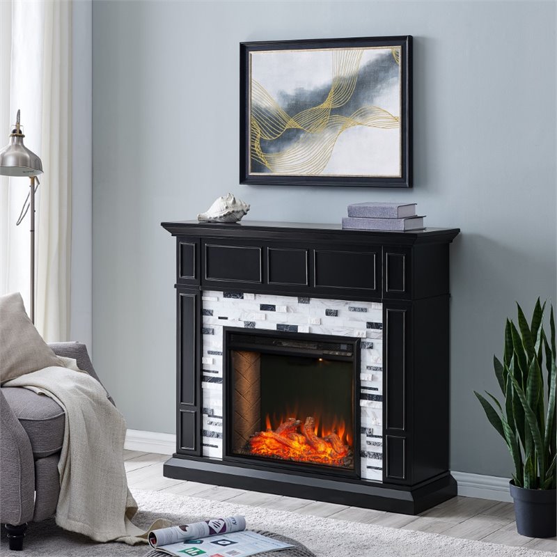 SEI Furniture Drovling Marble Smart Electric Fireplace in Black