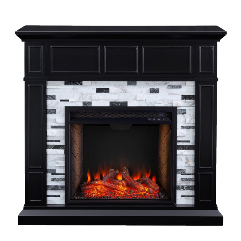SEI Furniture Drovling Marble Smart Electric Fireplace in Black