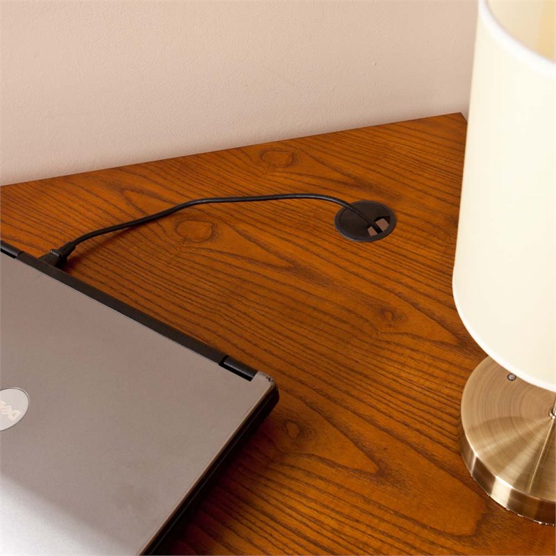 SEI Furniture Wood Corner Computer Desk in Mission Oak with Gun Metal Handles