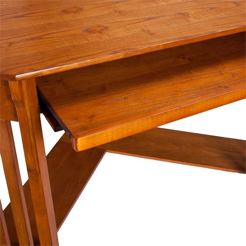 SEI Furniture Wood Corner Computer Desk in Mission Oak with Gun Metal Handles