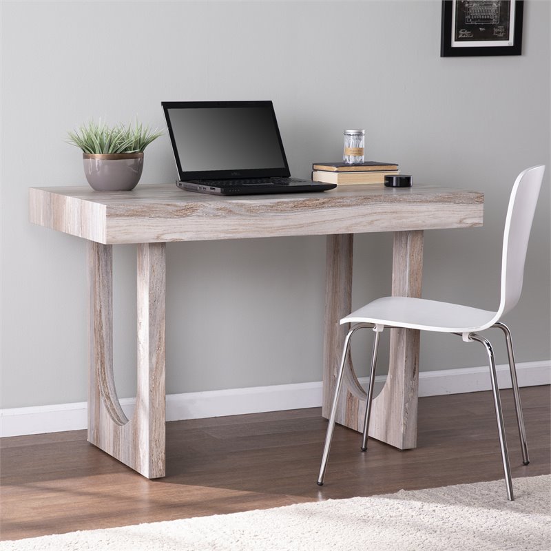 SEI Furniture Chadkirk Contemporary Faux Marble Writing Desk in Brown
