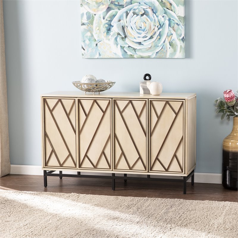 SEI Furniture Bremling Wooden Art Deco Buffet in Antique Cream and Black