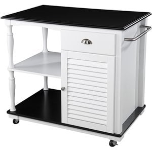 SEI Furniture Muxlow Transitional Wooden Kitchen Cart in White and Black