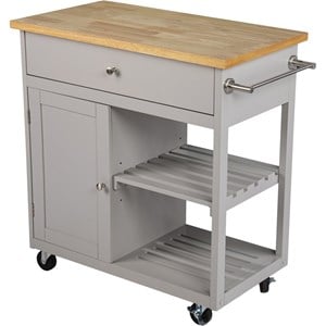 SEI Furniture Pleydell Wooden Kitchen Cart in Cool Gray and Natural
