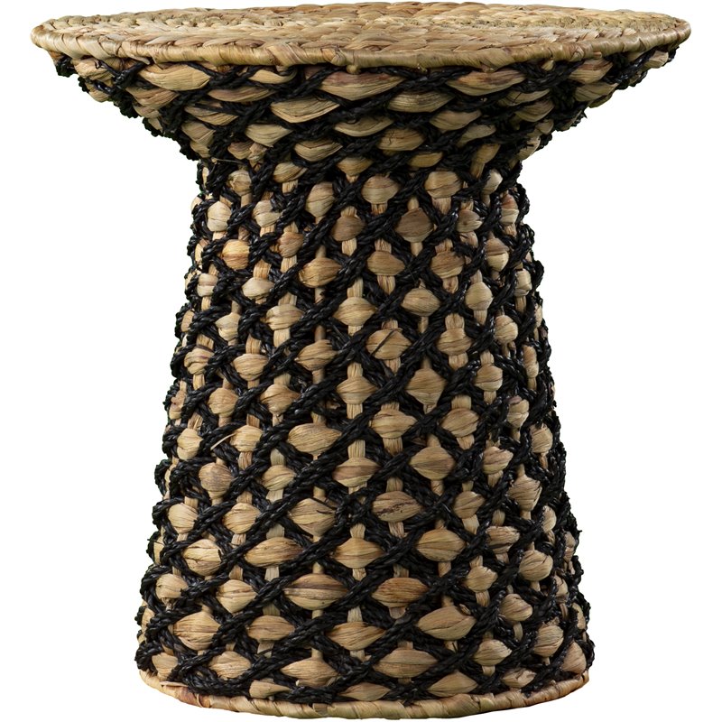 SEI Furniture Bogardy Round Rattan Woven Side Table in Natural and Black