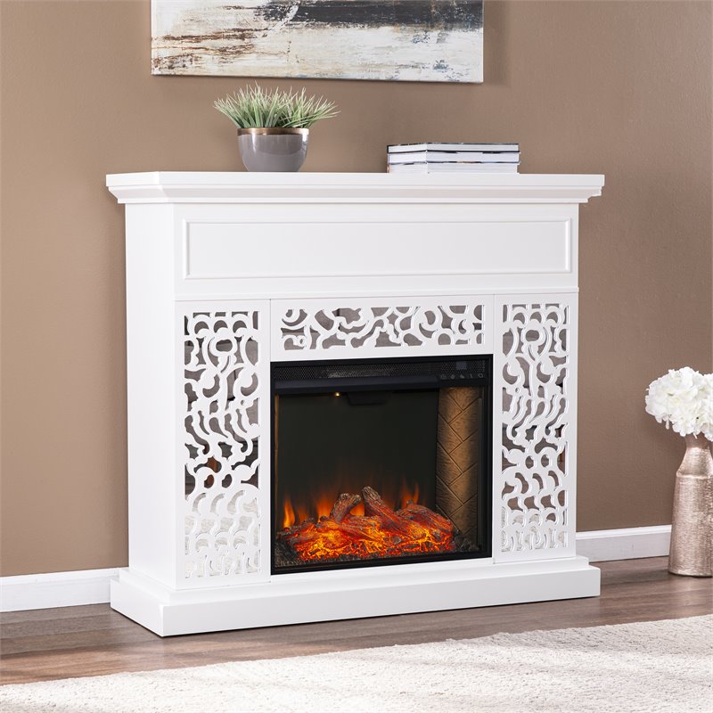 SEI Furniture Wansford Contemporary Wood Alexa Smart Fireplace in White