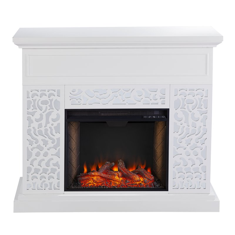 SEI Furniture Wansford Contemporary Wood Alexa Smart Fireplace in White