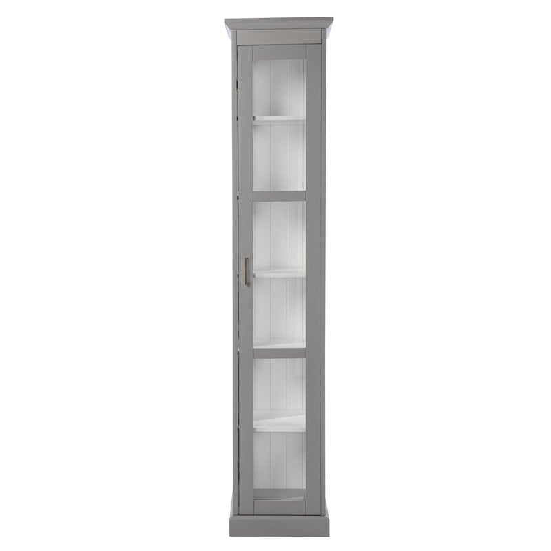 SEI Furniture Balterley Wood Tall Curio Cabinet with Glass Door in Gray