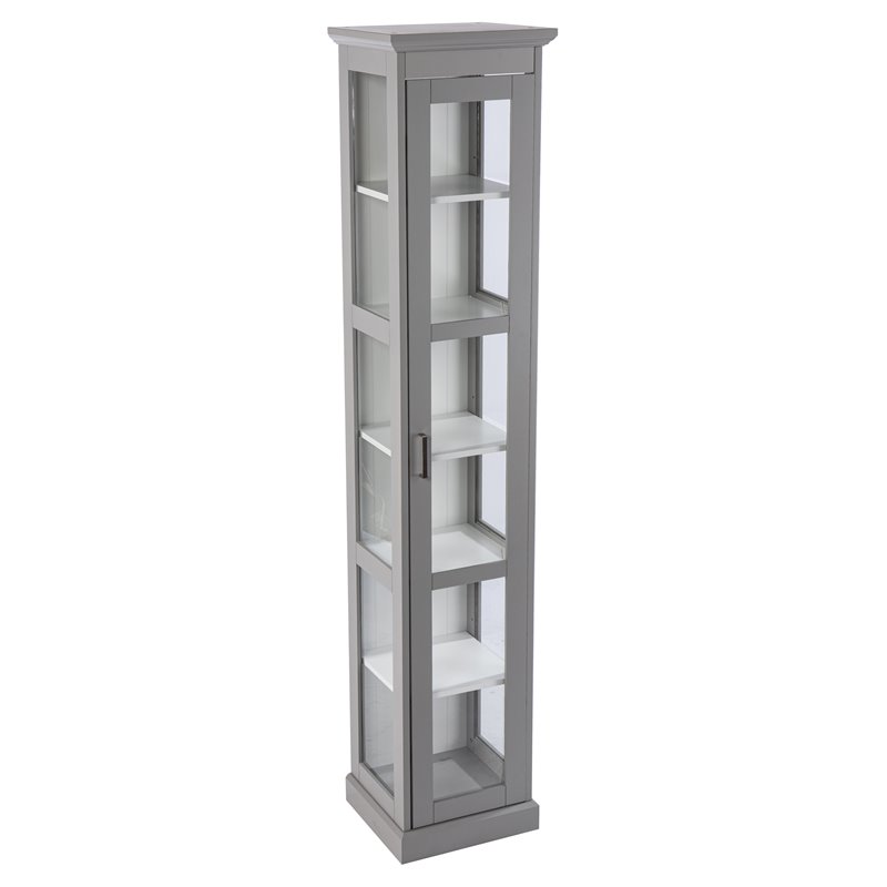 SEI Furniture Balterley Wood Tall Curio Cabinet with Glass Door in Gray