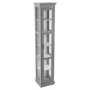 SEI Furniture Balterley Wood Tall Curio Cabinet with Glass Door in Gray