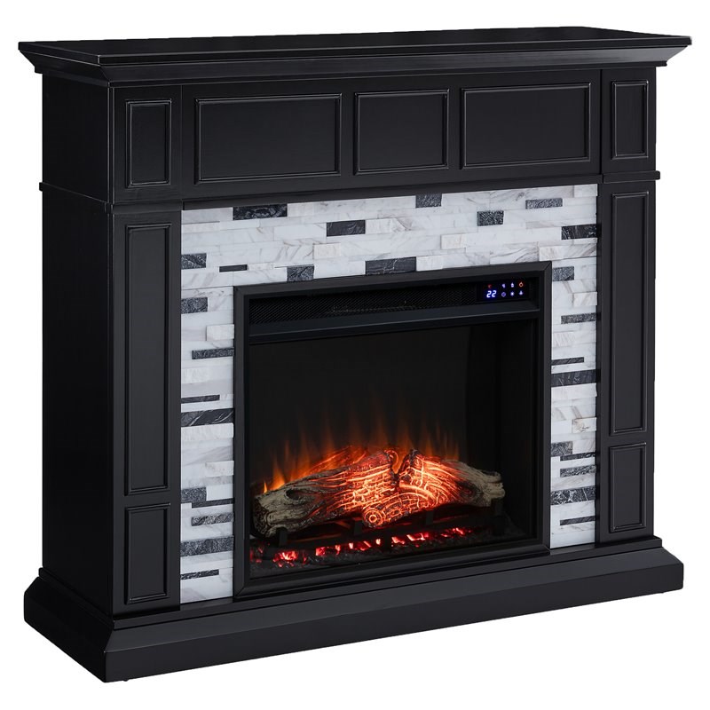 SEI Furniture Drovling Wood-Marble Electric Fireplace in Black