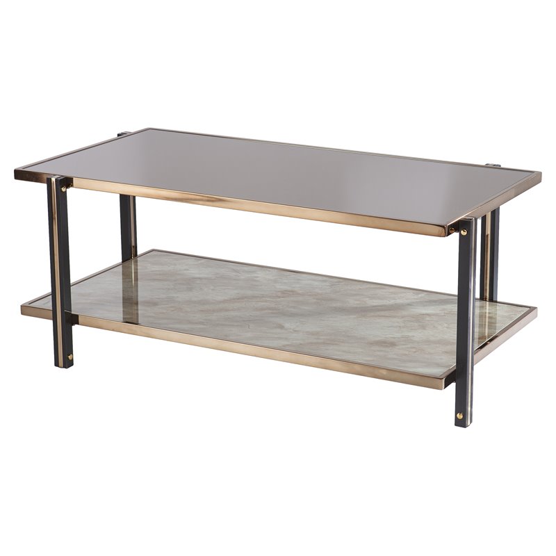 SEI Furniture Thornsett Metal Cocktail Table with Mirrored Top in Gold