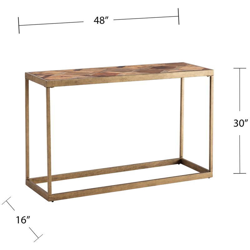 SEI Furniture Dorville Patchwork Wood Top Console Table in Brass