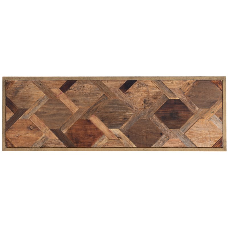 SEI Furniture Dorville Patchwork Wood Top Console Table in Brass