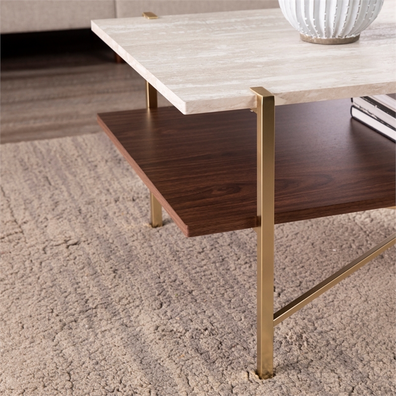 Southern Enterprises Ardmillan Wood and Iron Rectangular Cocktail Table in Brass