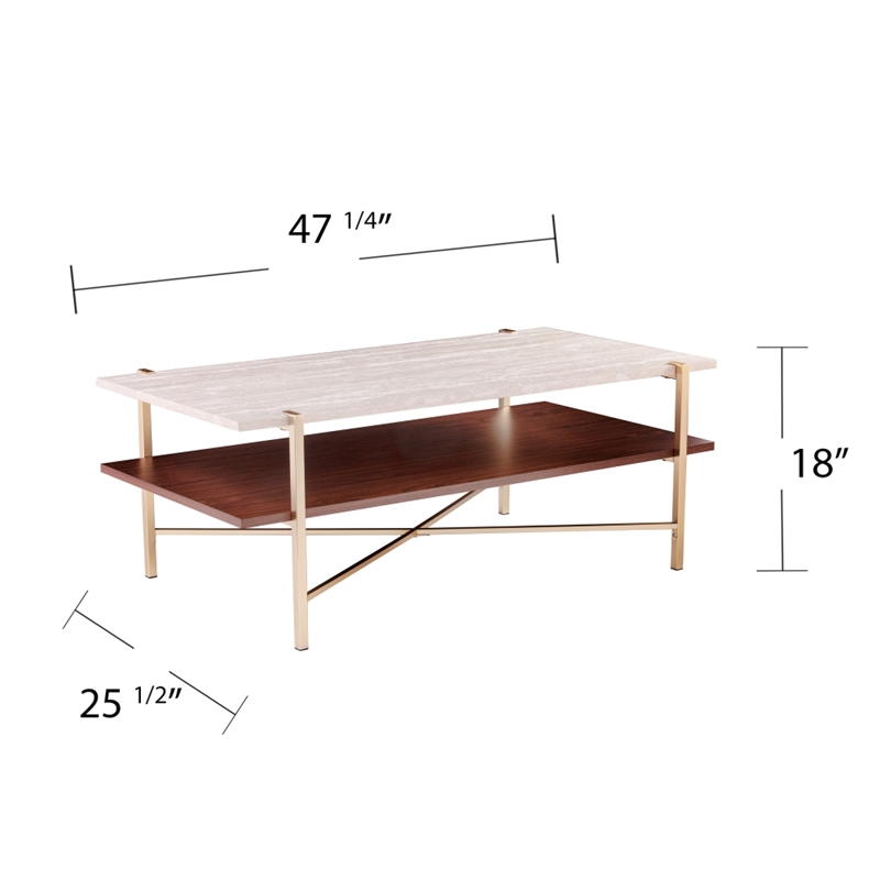 Southern Enterprises Ardmillan Wood and Iron Rectangular Cocktail Table in Brass