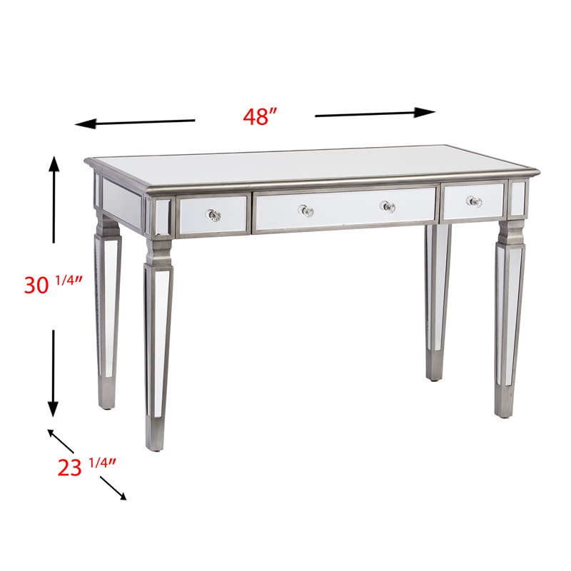 SEI Furniture Wedlyn Engineered Wood Computer Desk in Mirror with Matte Silver