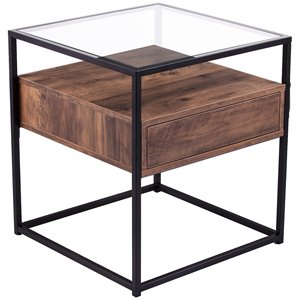 SEI Furniture Olivern 1 Drawer Glass Top End Table in Black and Natural