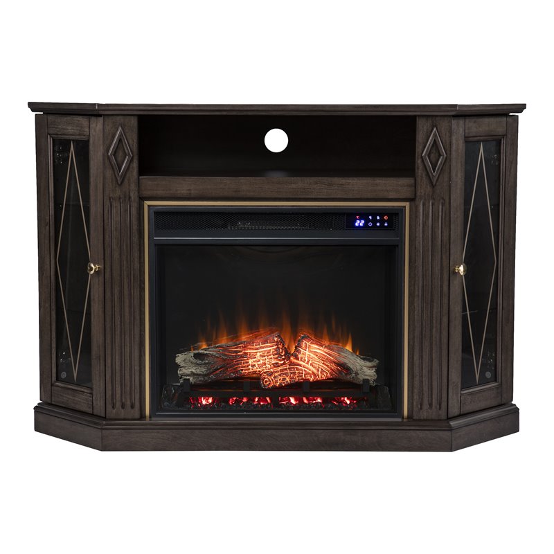 Austindale Touch Screen Electric Fireplace Media Storage in Light Brown/Gold