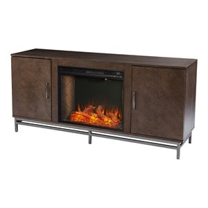 Dibbonly Smart Fireplace with Media Storage in Brown/Matte Silver