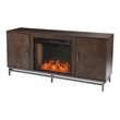 Dibbonly Smart Fireplace with Media Storage in Brown/Matte Silver