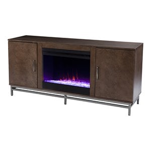 Dibbonly Color Changing Fireplace with Media Storage in Brown/Matte Silver