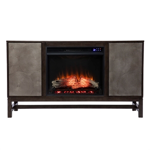 Lannington Electric Fireplace with Media Storage in Brown/Antique Silver