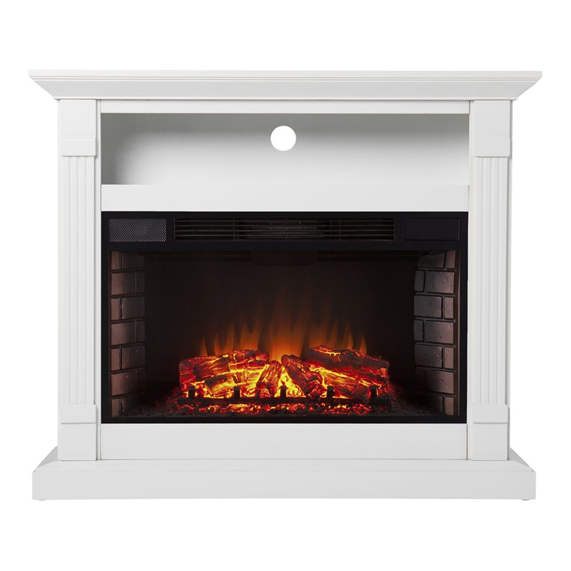 Willarton Widescreen Electric Fireplace with Media Storage in Light Gray