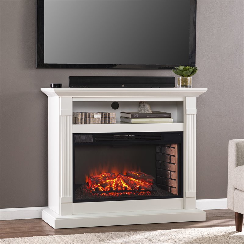Willarton Widescreen Electric Fireplace with Media Storage in Light Gray