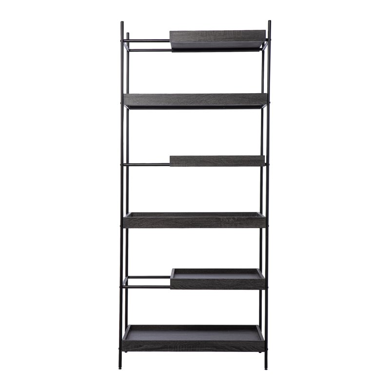 SEI Furniture Deckenly 3-Stationary and 3-Sliding Shelves Etagere in Black