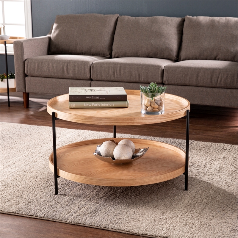 Southern Enterprises Verlington Wood and Iron Cocktail Table in Natural