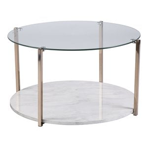 Southern Enterprises Avenida Round Tempered Glass-Top Cocktail Table in Gold