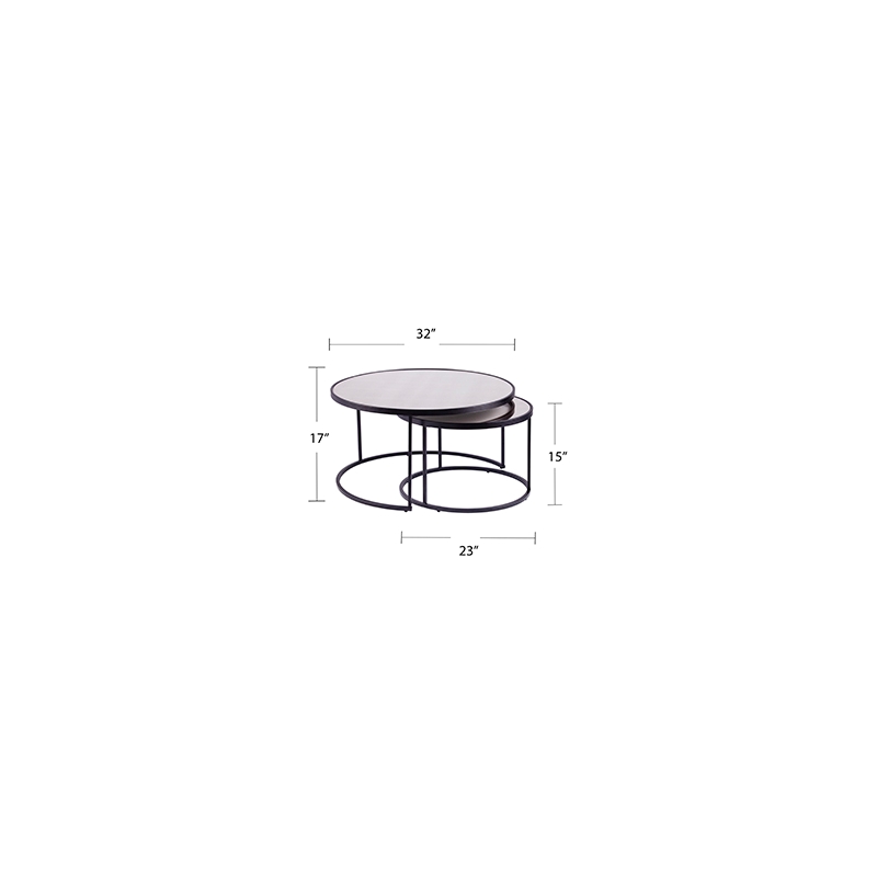 Southern Enterprises Downham Mirror Nesting Coffee Tables - 2Pc Set in Black
