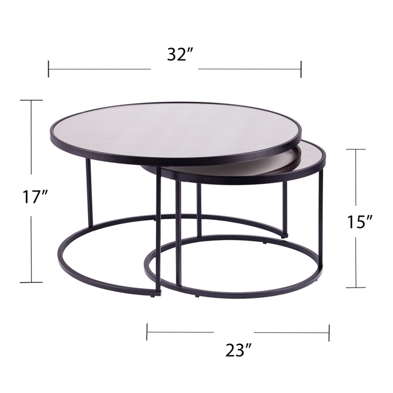 Southern Enterprises Downham Mirror Nesting Coffee Tables - 2Pc Set in Black