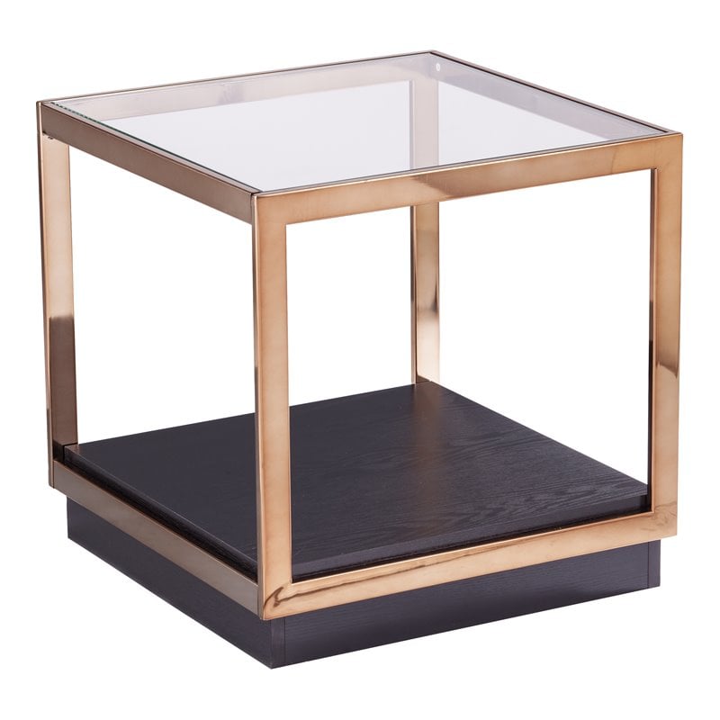 SEI Furniture Lexina Tempered Glass-Top End Table in Champagne-Black