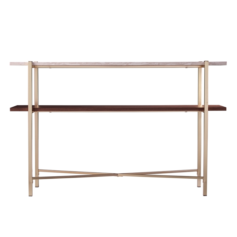 Southern Enterprises Ardmillan Wood And Iron Faux Marble Console Table in Brass