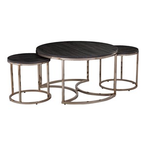 SEI Furniture Lachlan Round Metal Nested Coffee Table Set in Champagne/Espresso