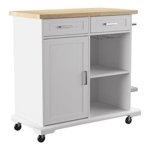 SEI Furniture Warkin Engineered Wood Rolling Kitchen Island in White/Natural